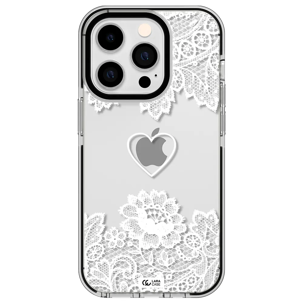 Mandala Heart Apple iPhone 14 pro impact black border Case