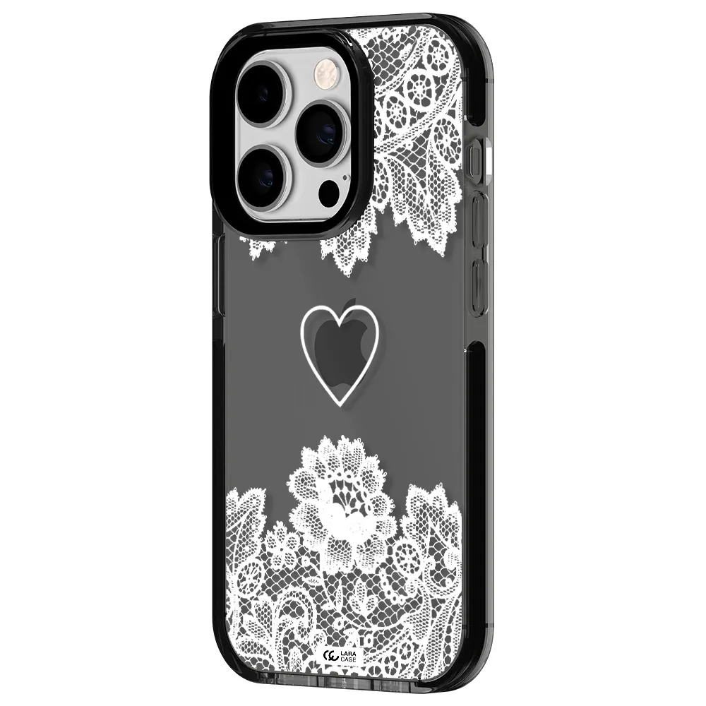 Mandala Heart Apple iPhone 14 pro impact Smoke Black Case