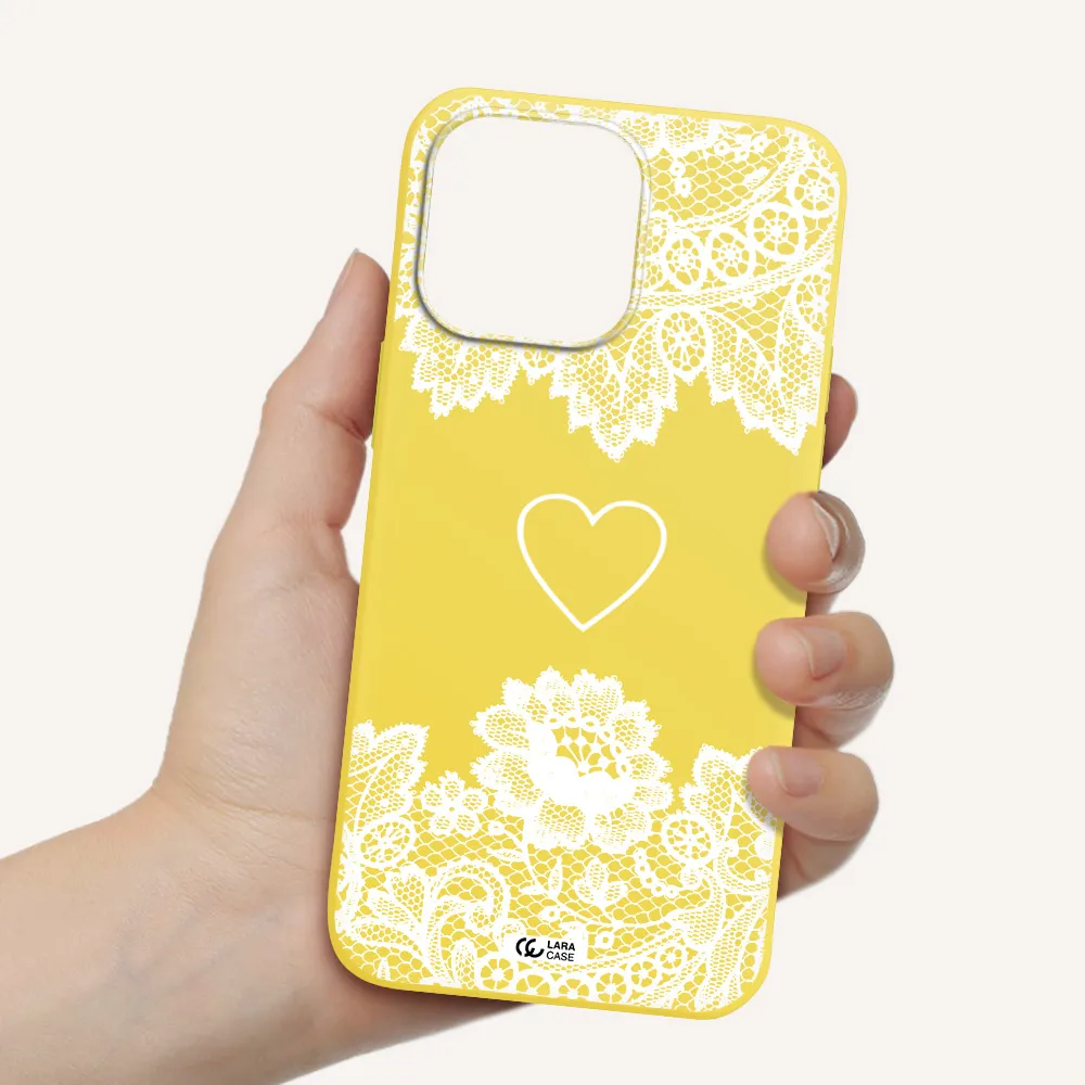 Mandala Heart Apple iPhone 14 pro Silicone canary yellow Case
