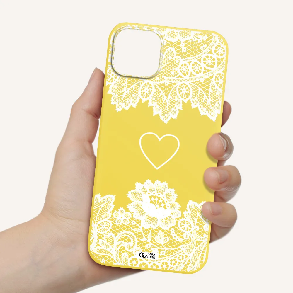 Mandala Heart Apple iPhone 14 Silicone canary yellow Case
