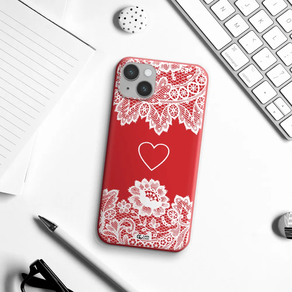 Mandala Heart Apple iPhone 14 Silicone Imperial Red Case