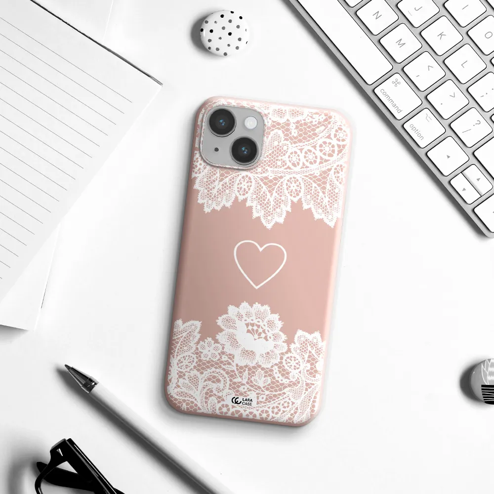 Mandala Heart Apple iPhone 14 Silicone pastel pink Case