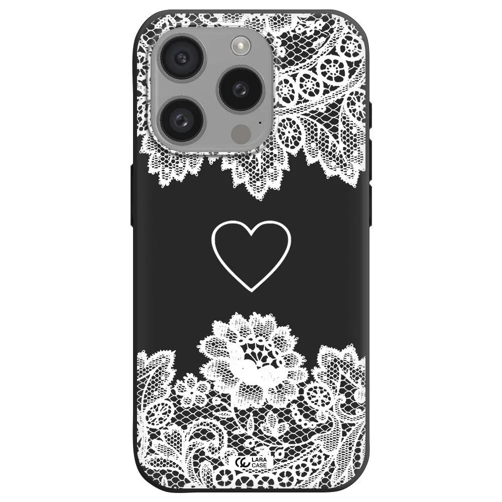 Mandala Heart Apple Iphone 15 Pro Silicone Black Case