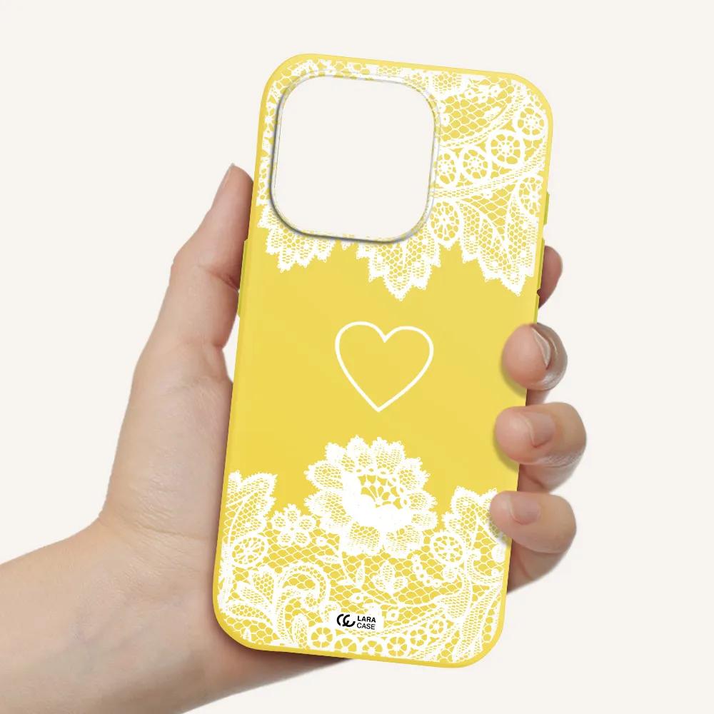 Mandala Heart Apple Iphone 15 Pro Silicone Canary Yellow Case