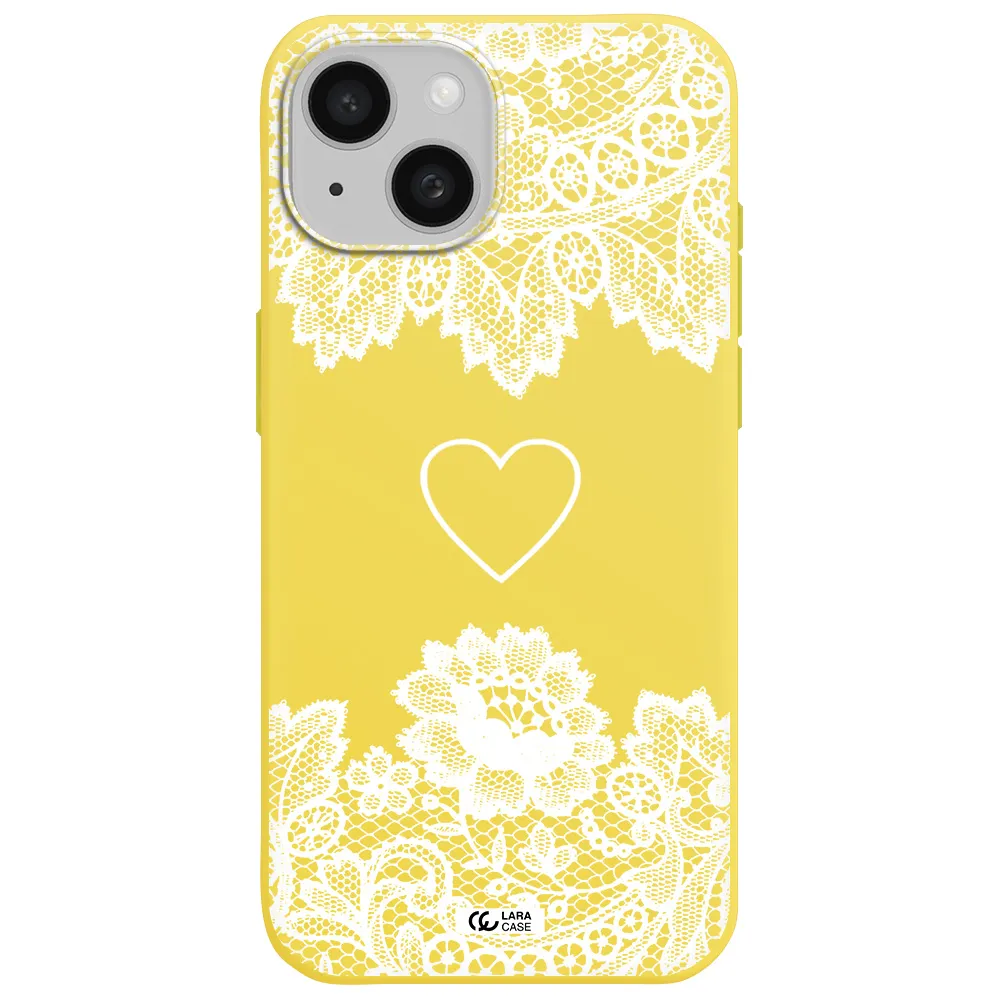 Mandala Heart Apple iPhone 15 Silicone canary yellow Case
