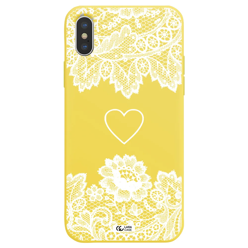 Mandala Heart Apple iPhone X Silicone canary yellow Case