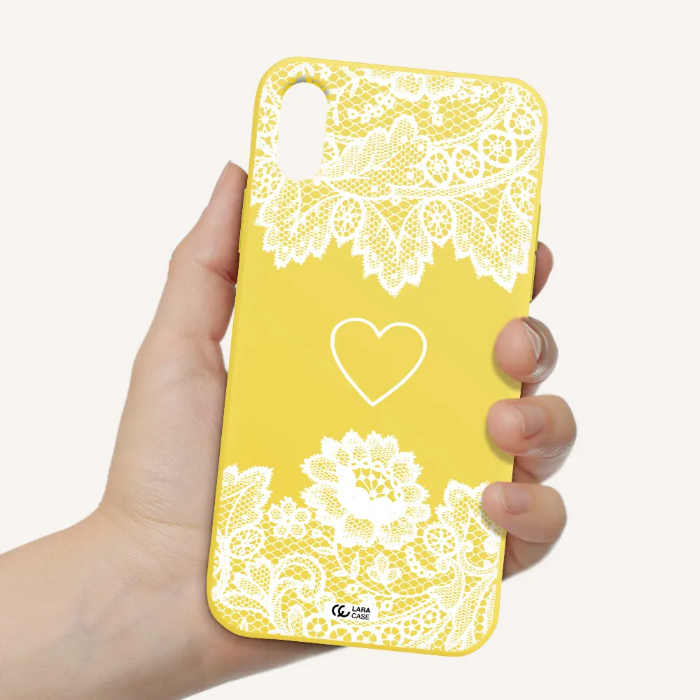 Mandala Heart Apple iPhone X Silicone canary yellow Case
