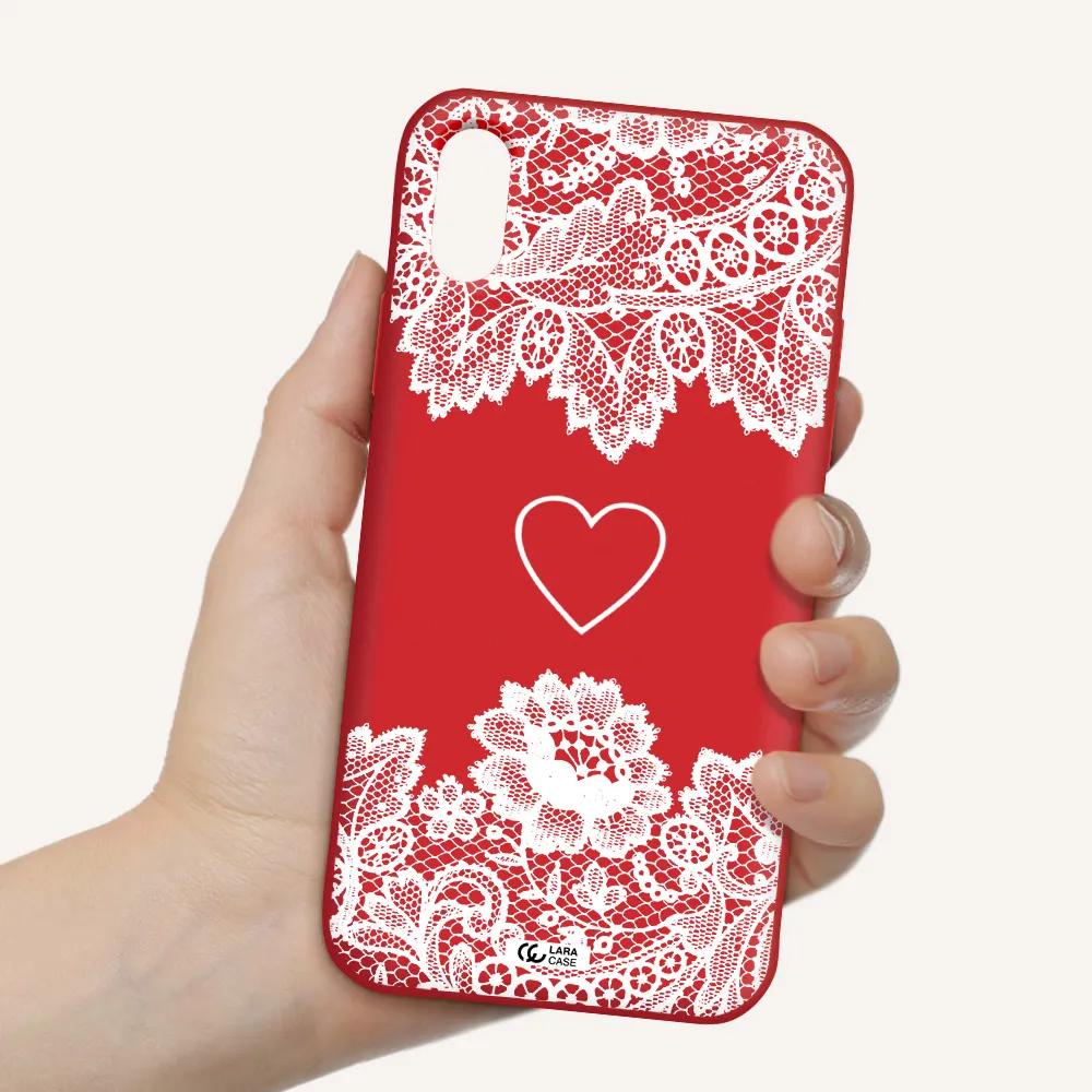 Mandala Heart Apple iPhone X Silicone Imperial Red Case
