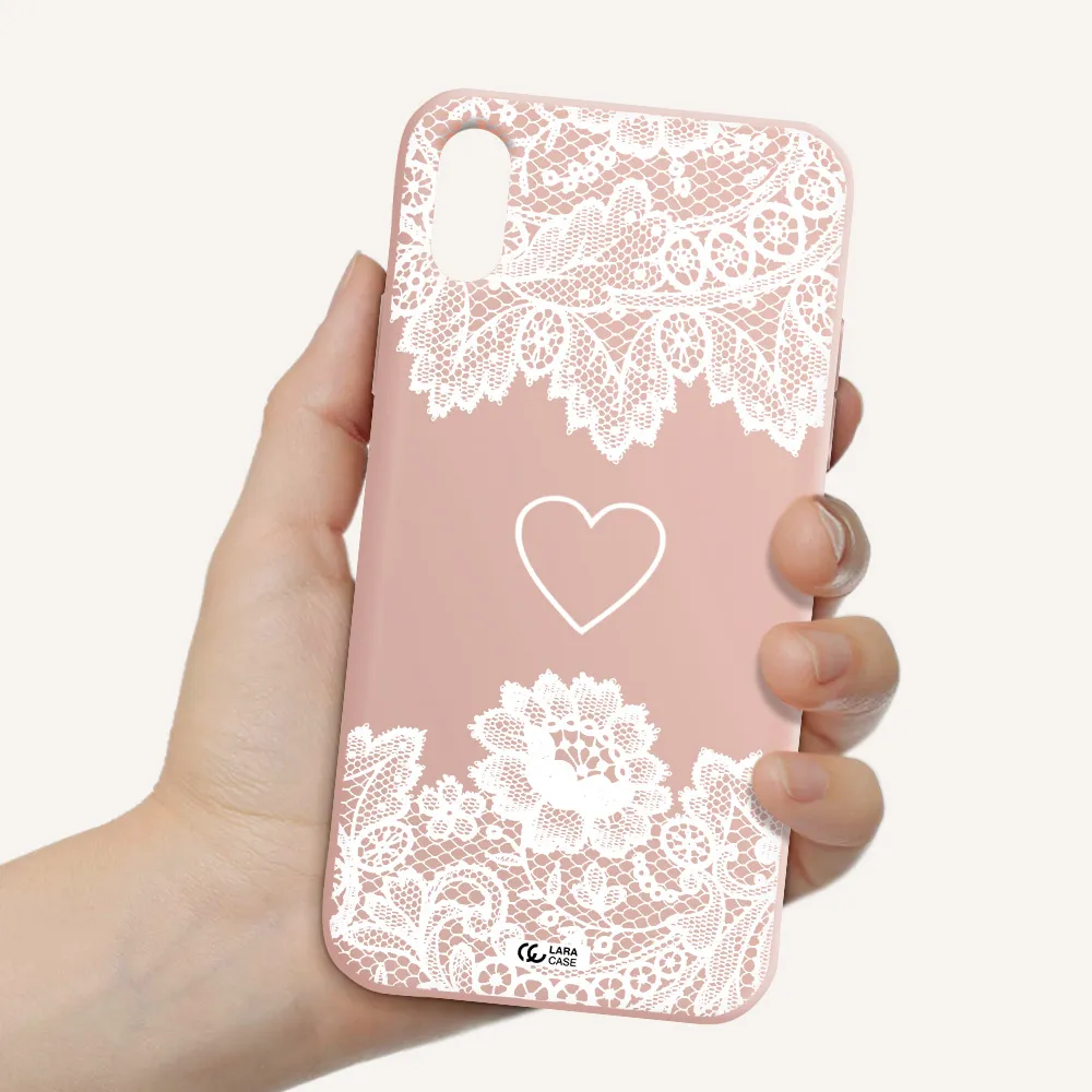 Mandala Heart Apple iPhone X Silicone pastel pink Case
