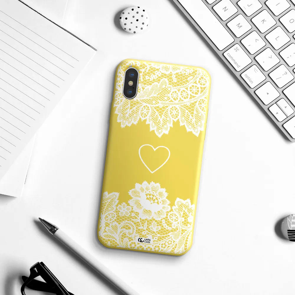 Mandala Heart Apple iPhone XS Silicone canary yellow Case