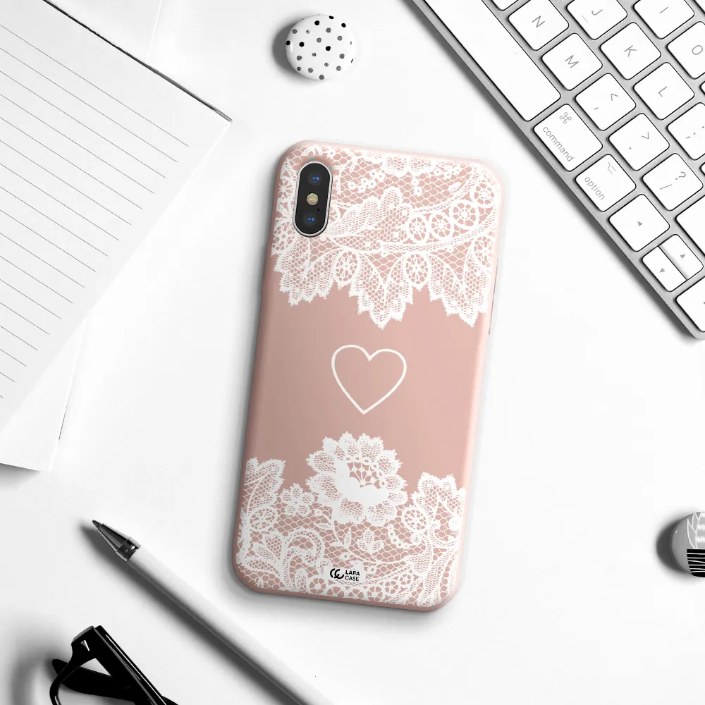 Mandala Heart Apple iPhone XS Silicone pastel pink Case