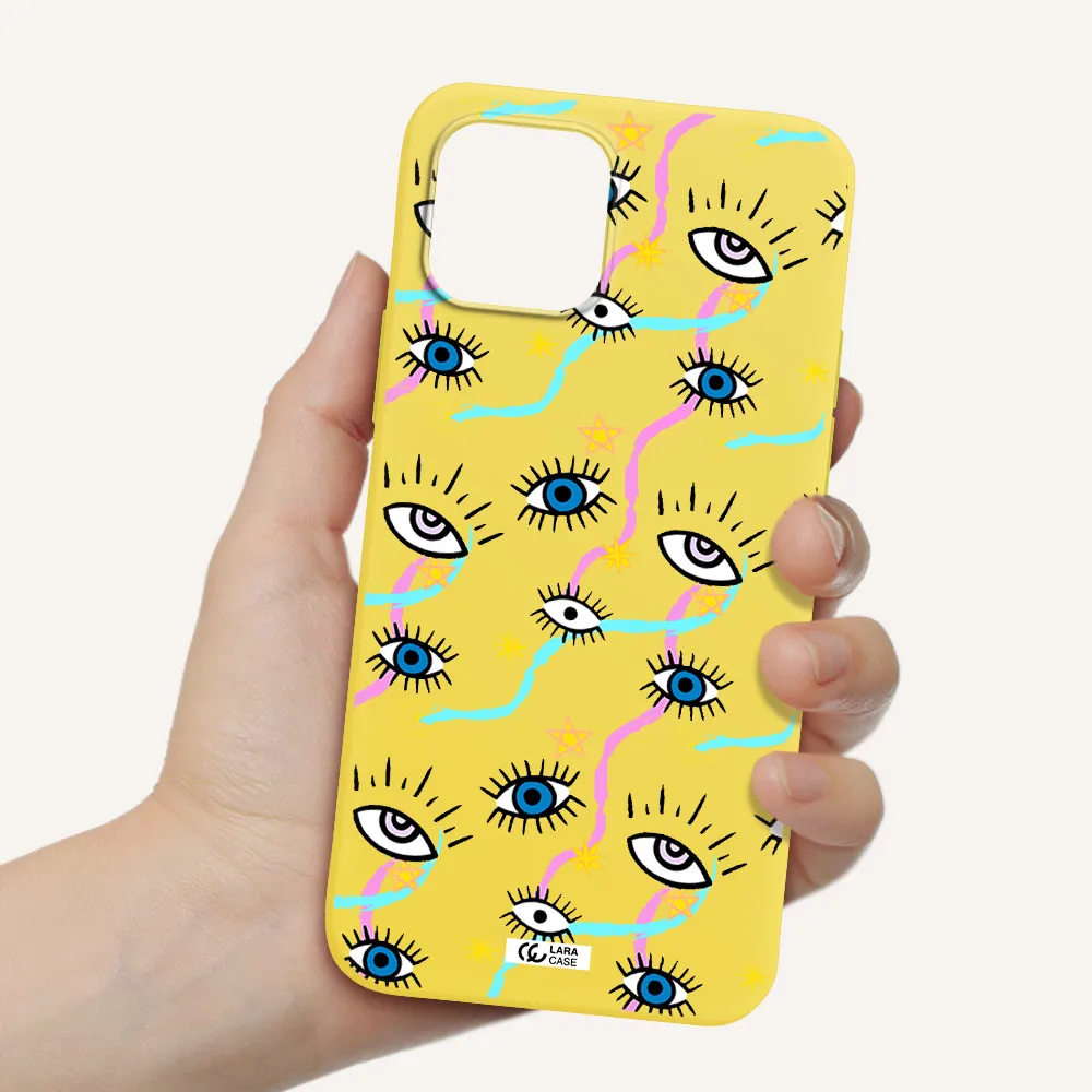 Eye And Ribbon Apple iPhone 12 Silicone canary yellow Case