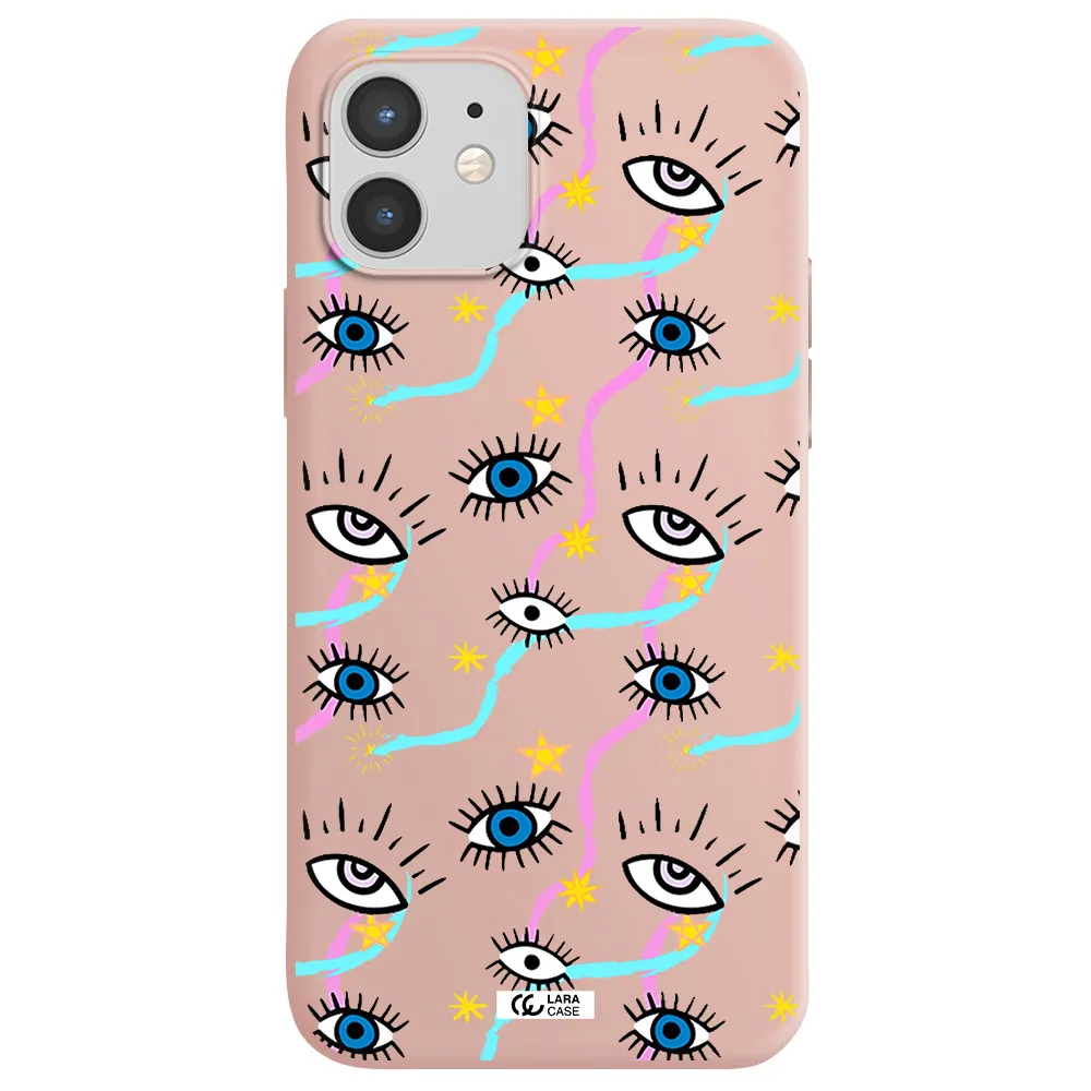 Eye And Ribbon Apple iPhone 12 Silicone pastel pink Case