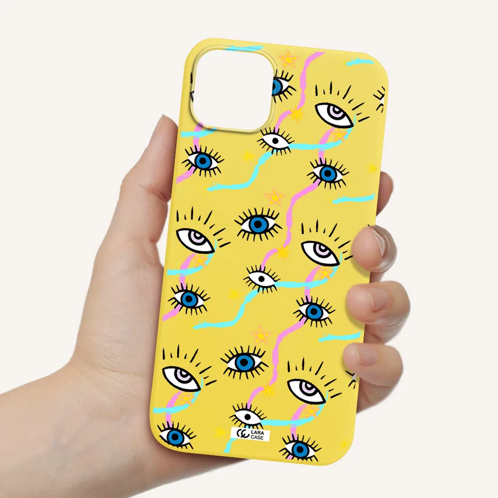 Eye And Ribbon Apple iPhone 14 plus Silicone canary yellow Case