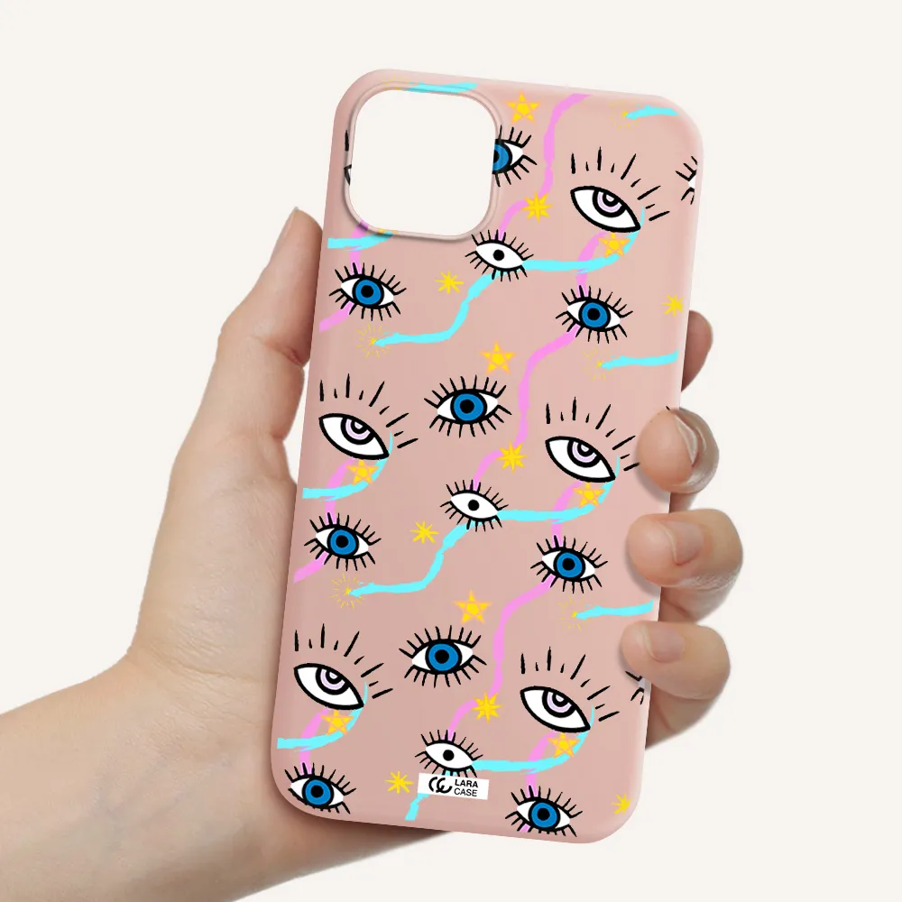 Eye And Ribbon Apple iPhone 14 plus Silicone pastel pink Case