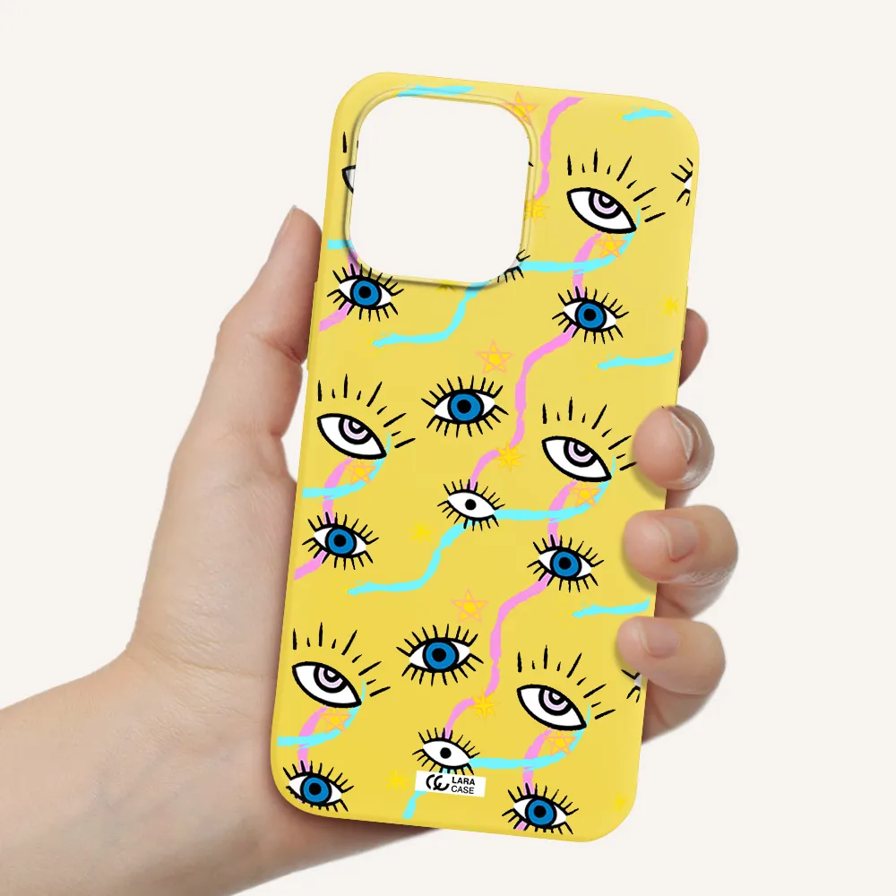 Eye And Ribbon Apple iPhone 14 pro Silicone canary yellow Case
