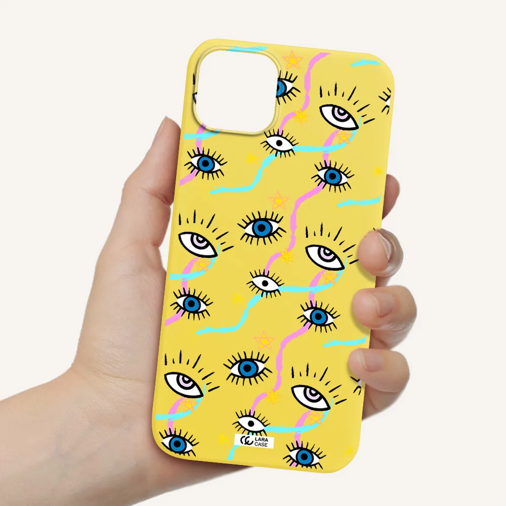 Eye And Ribbon Apple iPhone 14 Silicone canary yellow Case