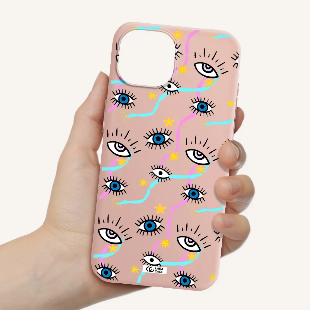 Eye And Ribbon Apple Iphone 15 Silicone Pastel Pink Case