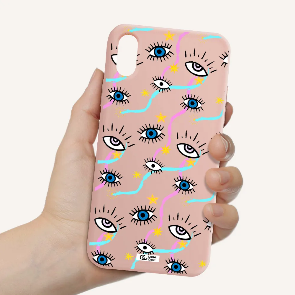 Eye And Ribbon Apple iPhone XS Silicone pastel pink Case