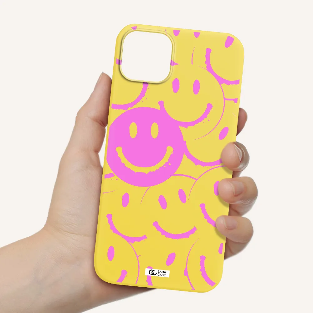 Smile Purple Apple iPhone 14 plus Silicone canary yellow Case