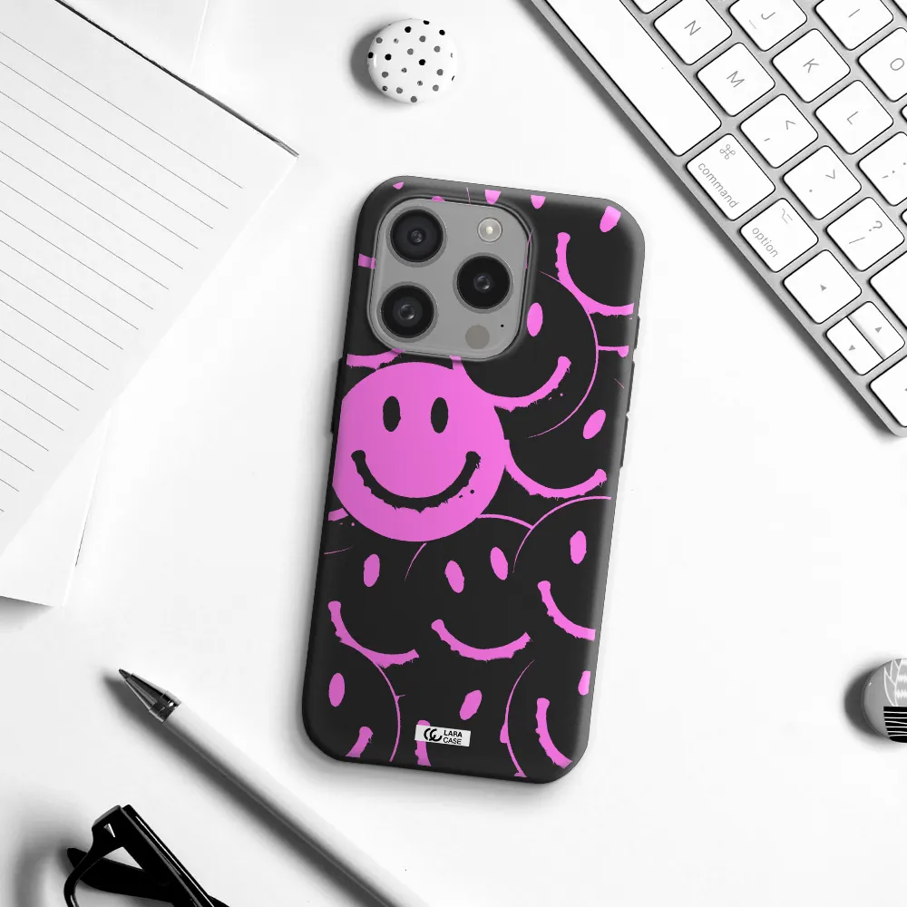 Smile Purple Apple Iphone 15 Pro Silicone Black Case