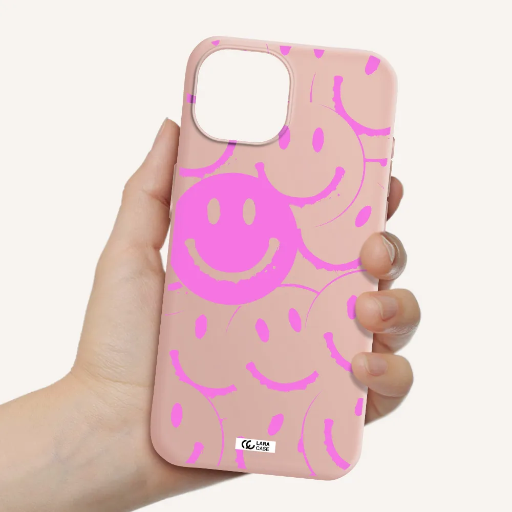 Smile Purple Apple Iphone 15 Silicone Pastel Pink Case