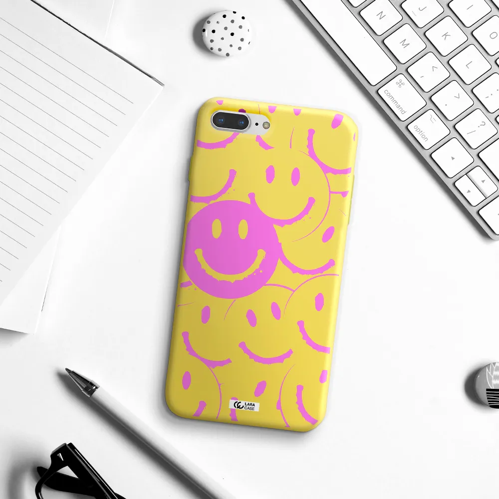 Smile Purple Apple iPhone 8 plus Silicone canary yellow Case