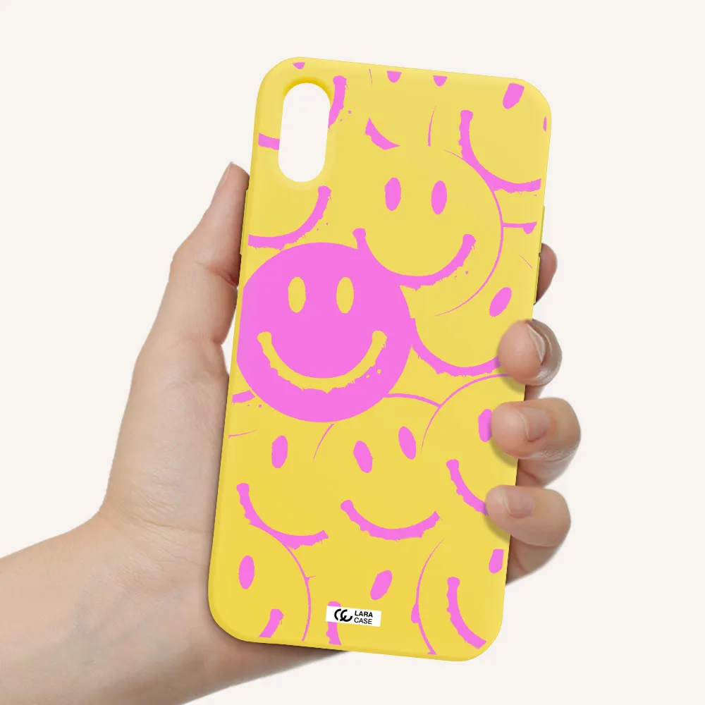 Smile Purple Apple iPhone X Silicone canary yellow Case