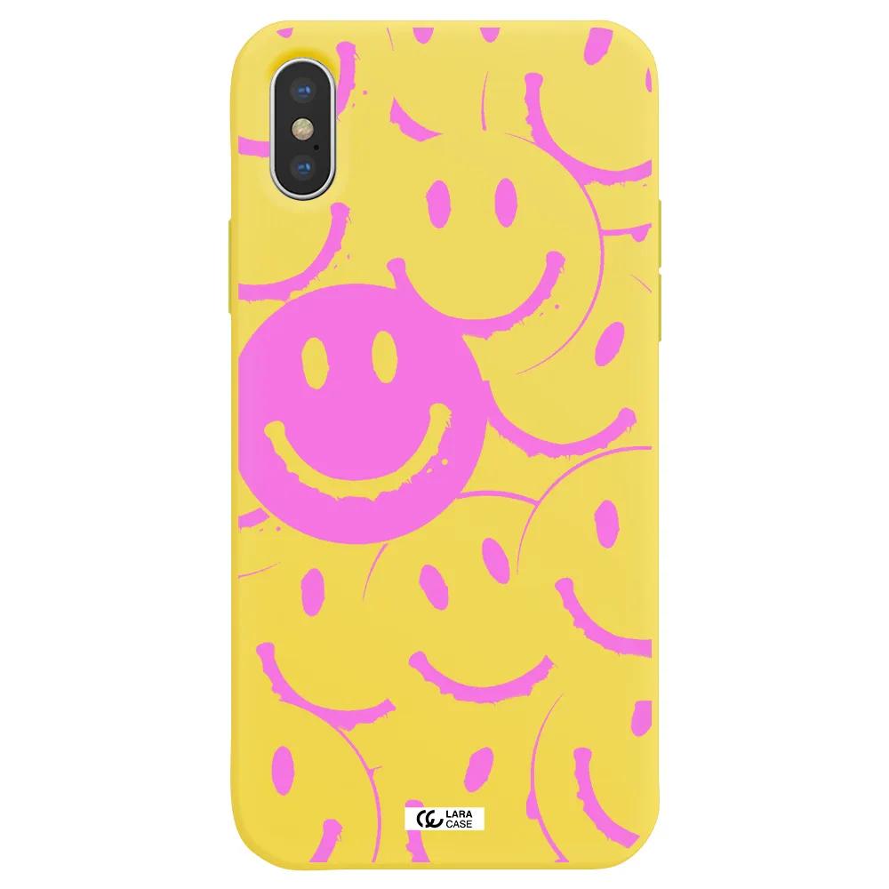 Smile Purple Apple iPhone XS Silicone canary yellow Case