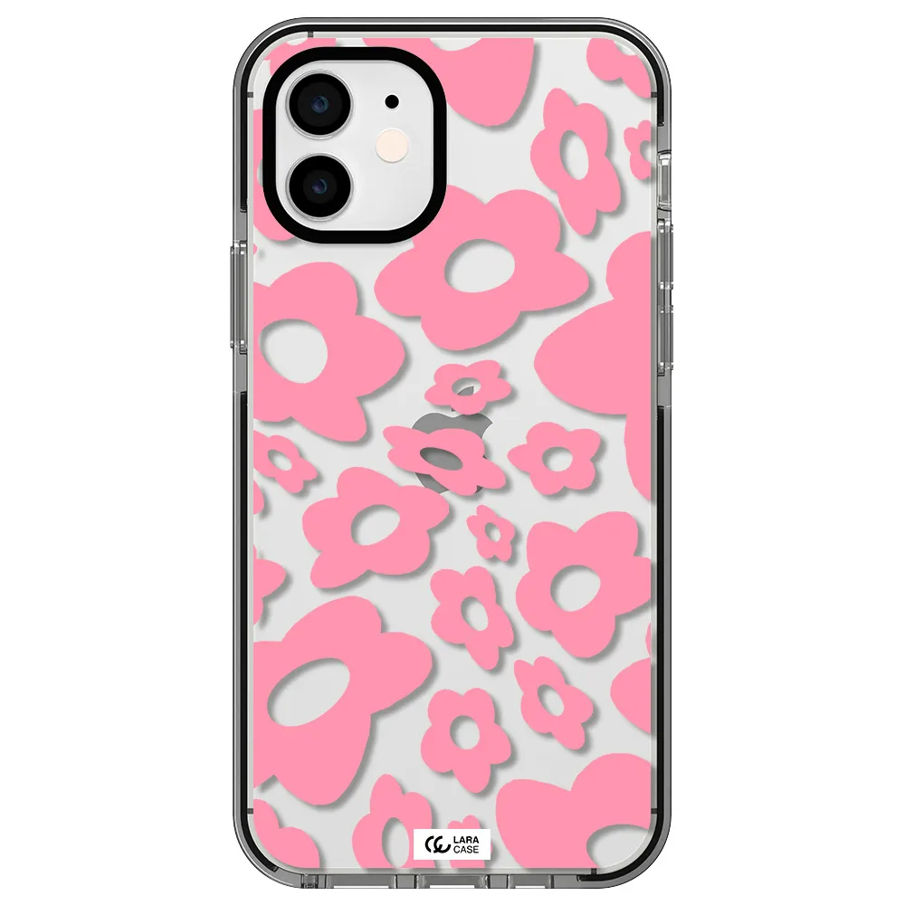 Five Petal Pink Flower Apple iPhone 11 impact black border Case