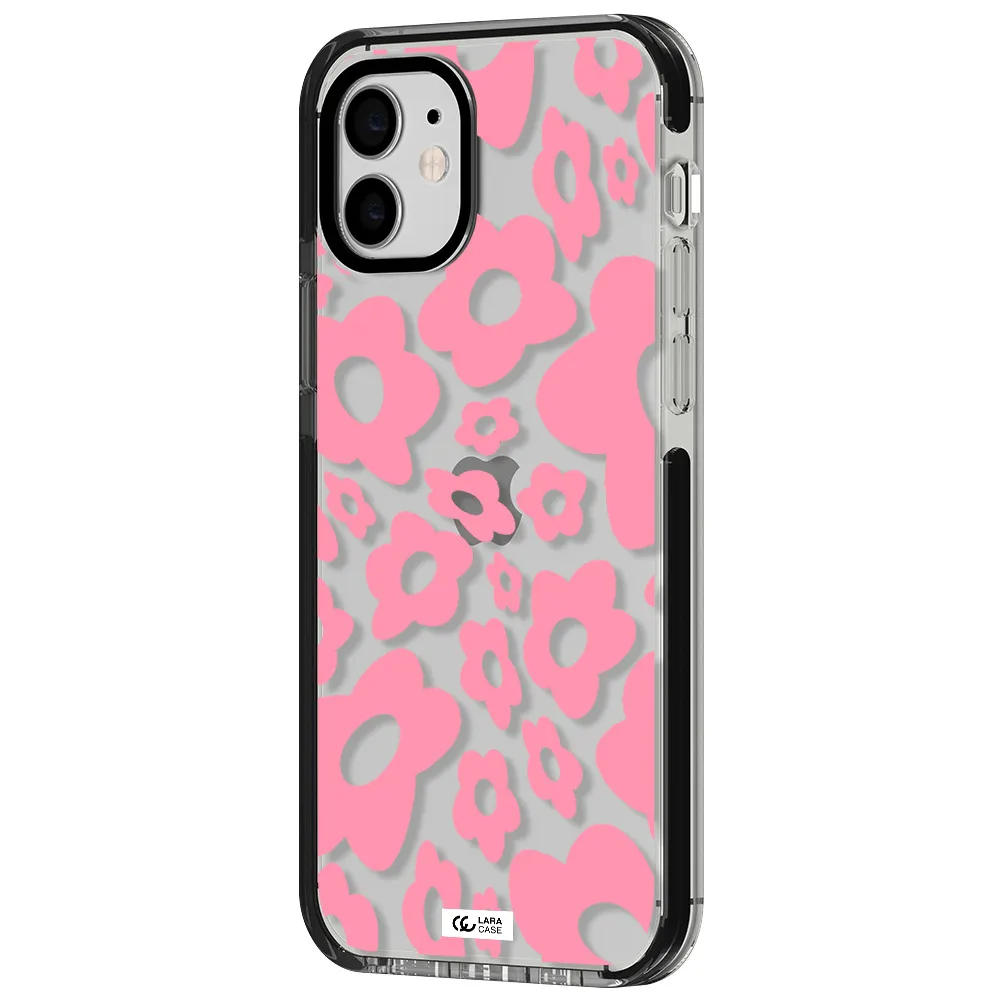 Five Petal Pink Flower Apple iPhone 11 impact black border Case