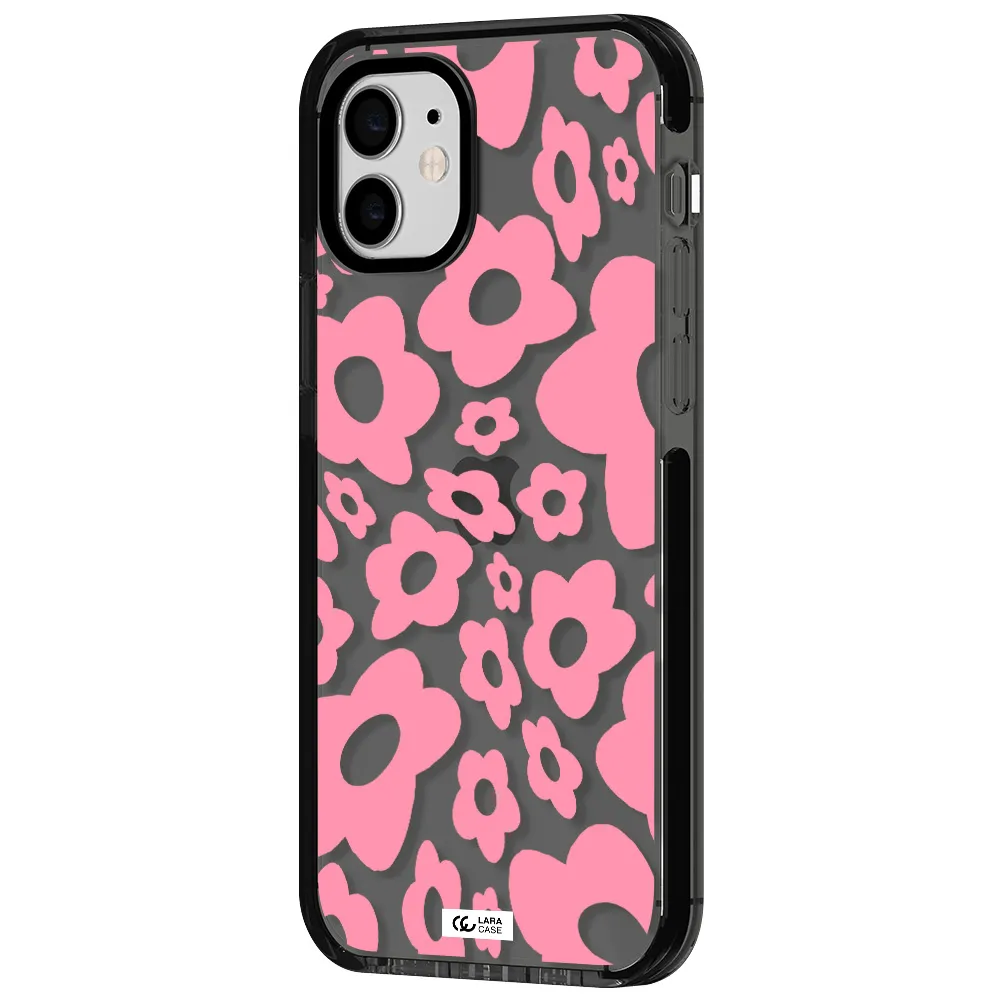 Five Petal Pink Flower Apple iPhone 11 impact Smoke Black Case