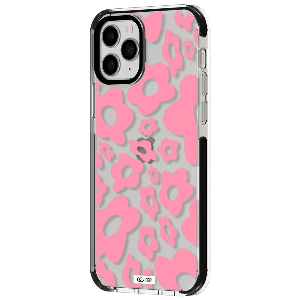Five Petal Pink Flower Apple iPhone 11 pro impact black border Case