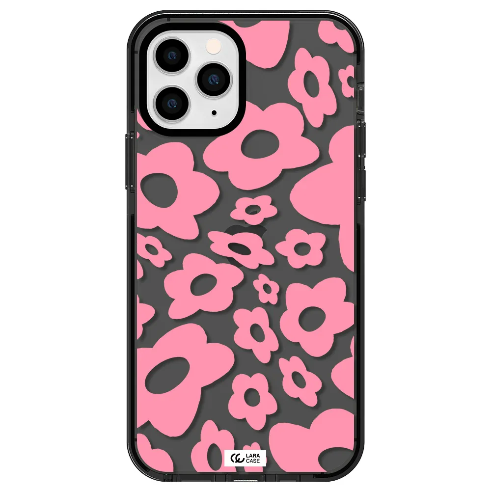 Five Petal Pink Flower Apple iPhone 11 pro impact Smoke Black Case