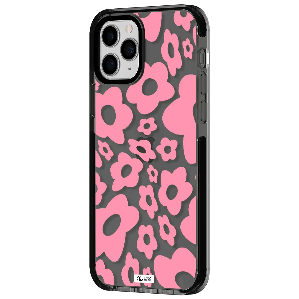 Five Petal Pink Flower Apple iPhone 11 pro impact Smoke Black Case