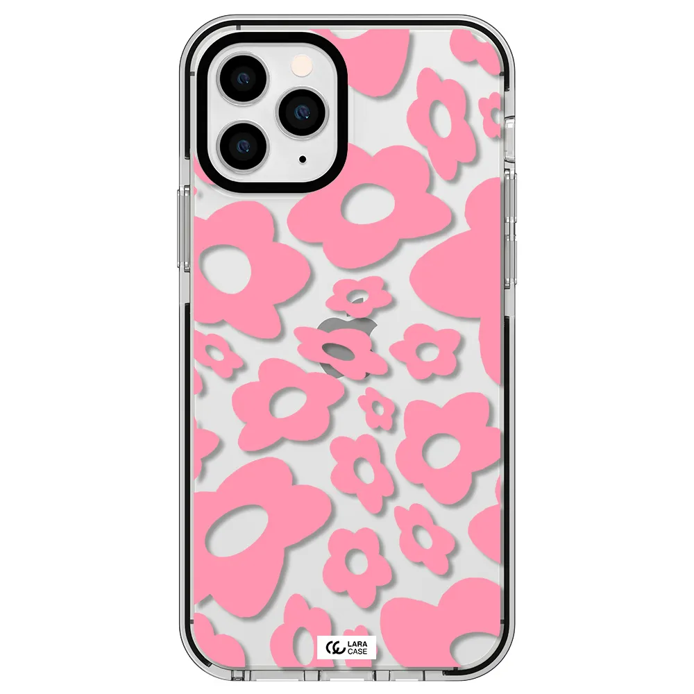 Five Petal Pink Flower Apple iPhone 11 pro max impact black border Case