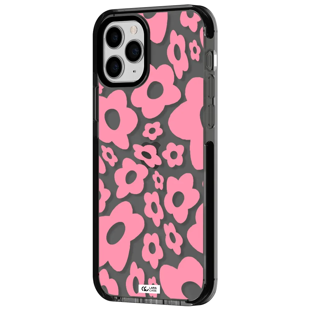 Five Petal Pink Flower Apple iPhone 11 pro max impact Smoke Black Case