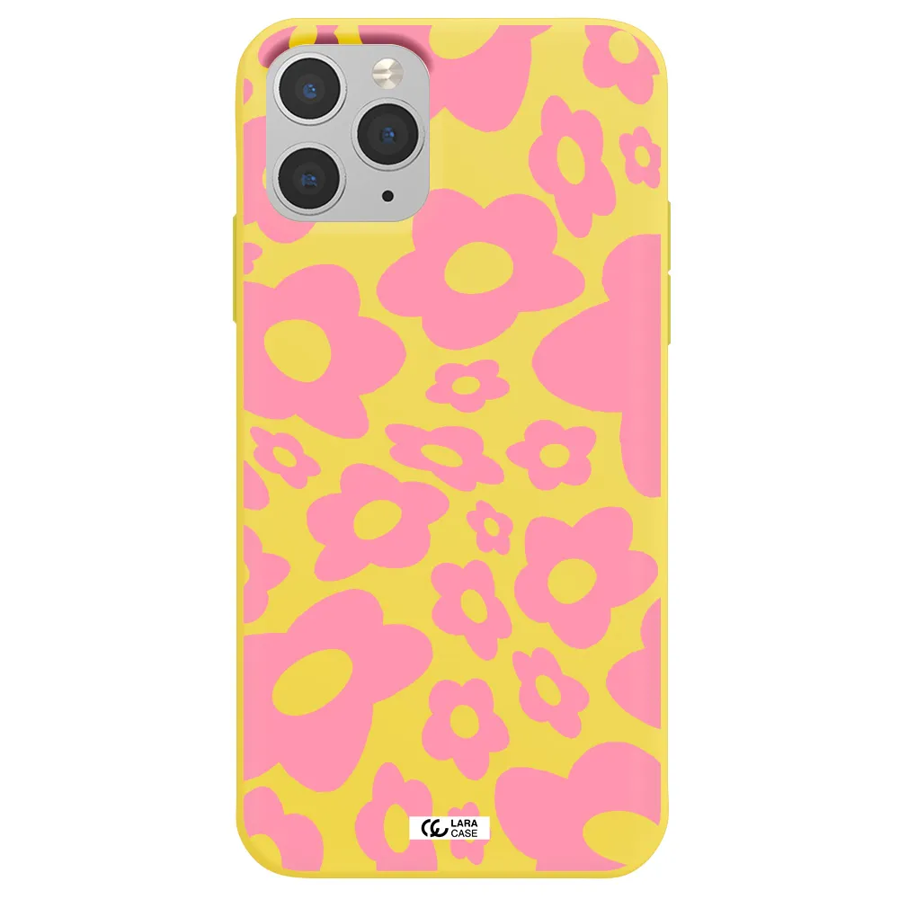 Five Petal Pink Flower Apple iPhone 11 pro Silicone canary yellow Case