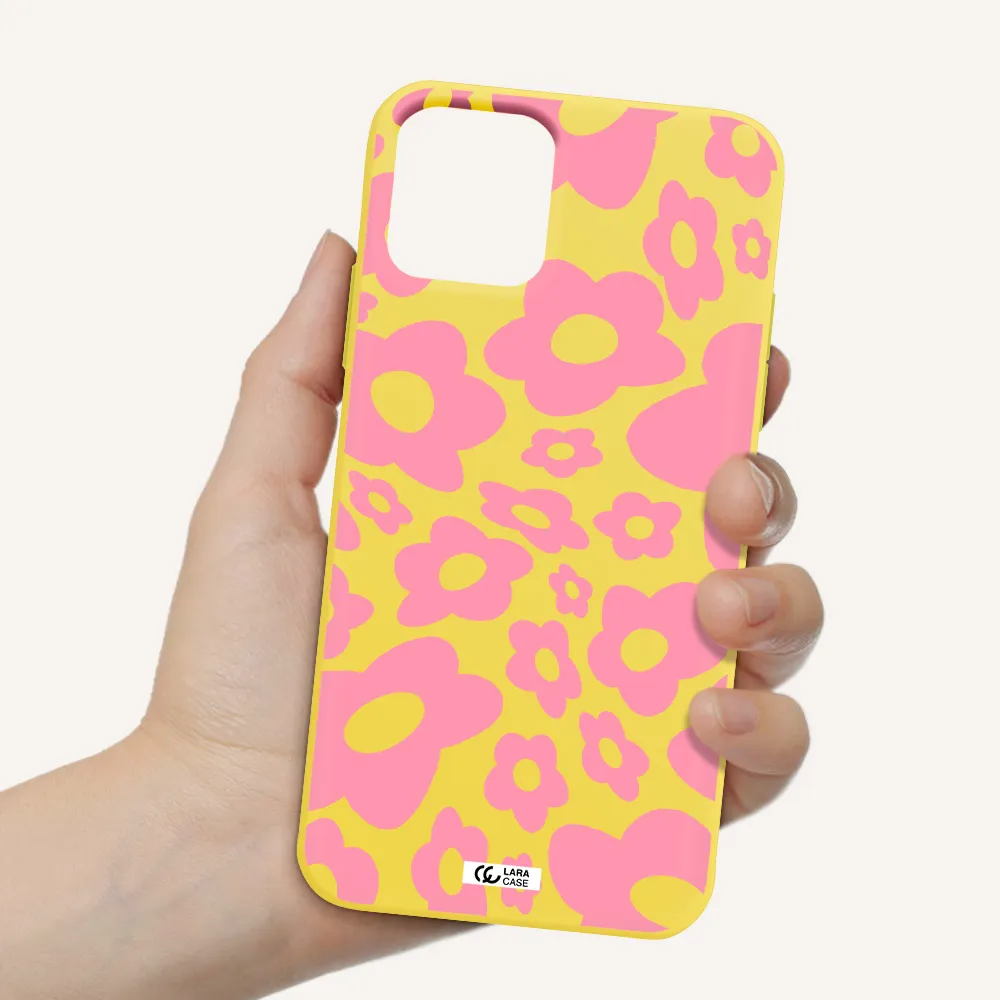 Five Petal Pink Flower Apple iPhone 11 pro Silicone canary yellow Case