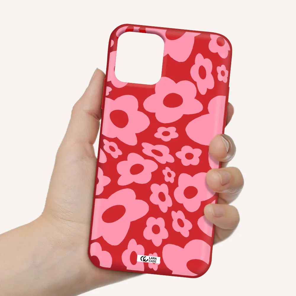 Five Petal Pink Flower Apple iPhone 11 pro Silicone Imperial Red Case