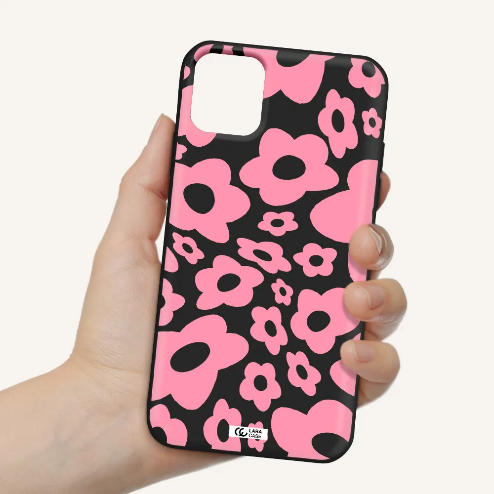 Five Petal Pink Flower Apple iPhone 11 Silicone black Case