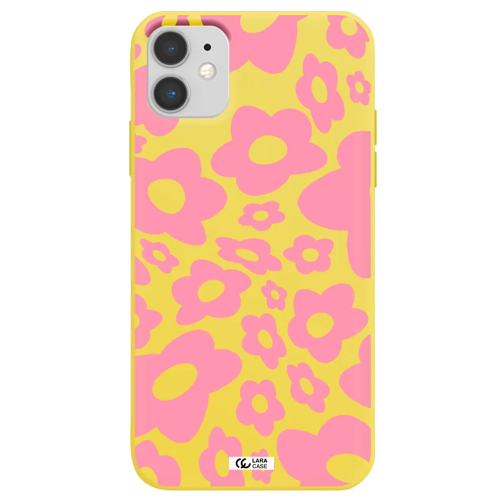 Five Petal Pink Flower Apple iPhone 11 Silicone canary yellow Case