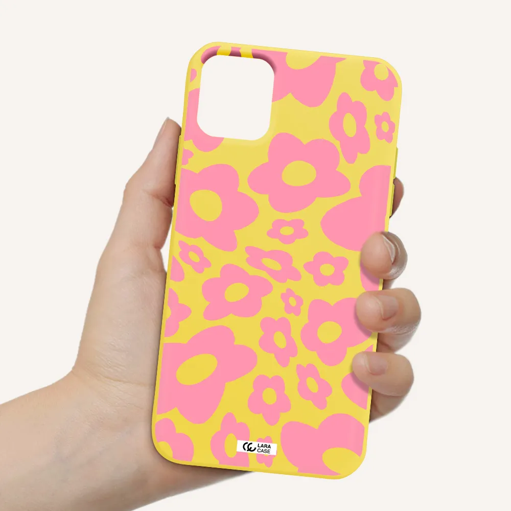 Five Petal Pink Flower Apple iPhone 11 Silicone canary yellow Case