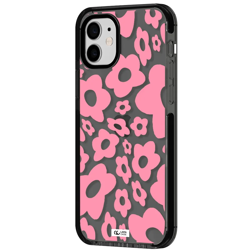 Five Petal Pink Flower Apple iPhone 12 impact Smoke Black Case