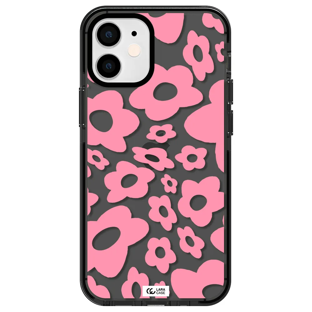 Five Petal Pink Flower Apple iPhone 12 mini impact Smoke Black Case