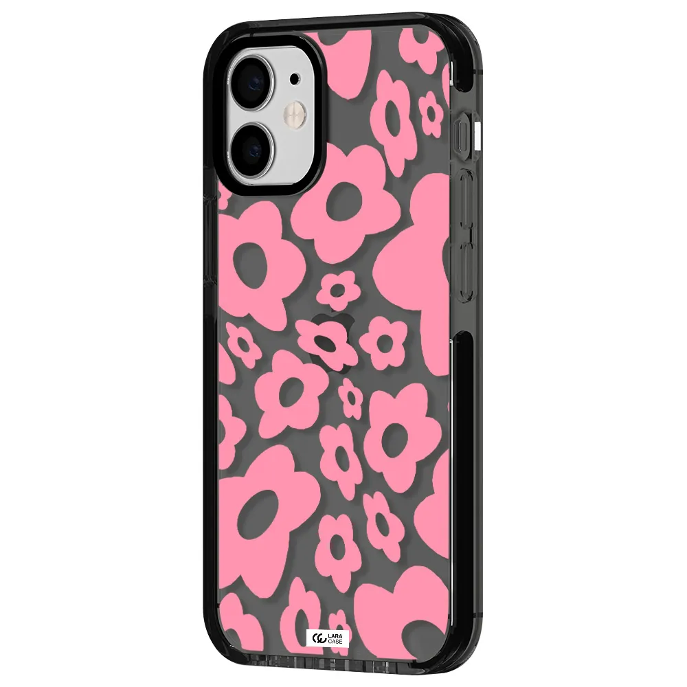 Five Petal Pink Flower Apple iPhone 12 mini impact Smoke Black Case