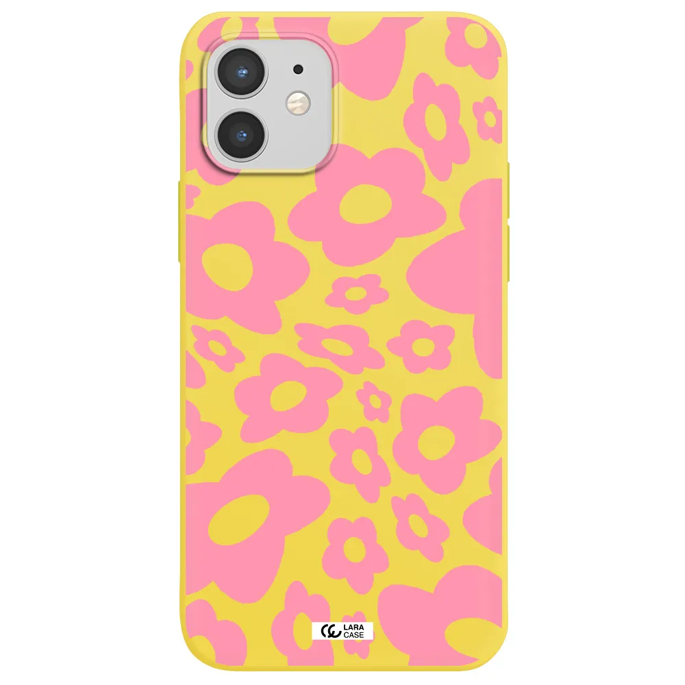 Five Petal Pink Flower Apple iPhone 12 mini Silicone canary yellow Case