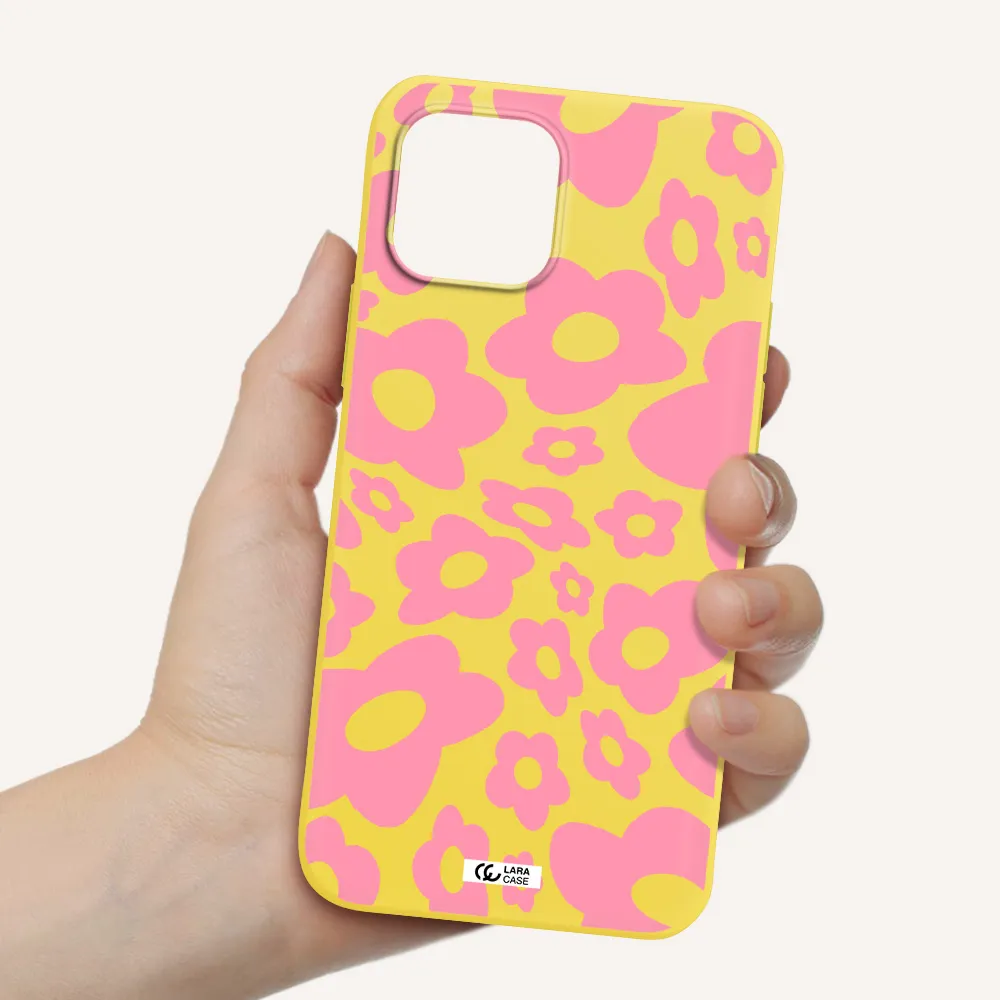 Five Petal Pink Flower Apple iPhone 12 mini Silicone canary yellow Case