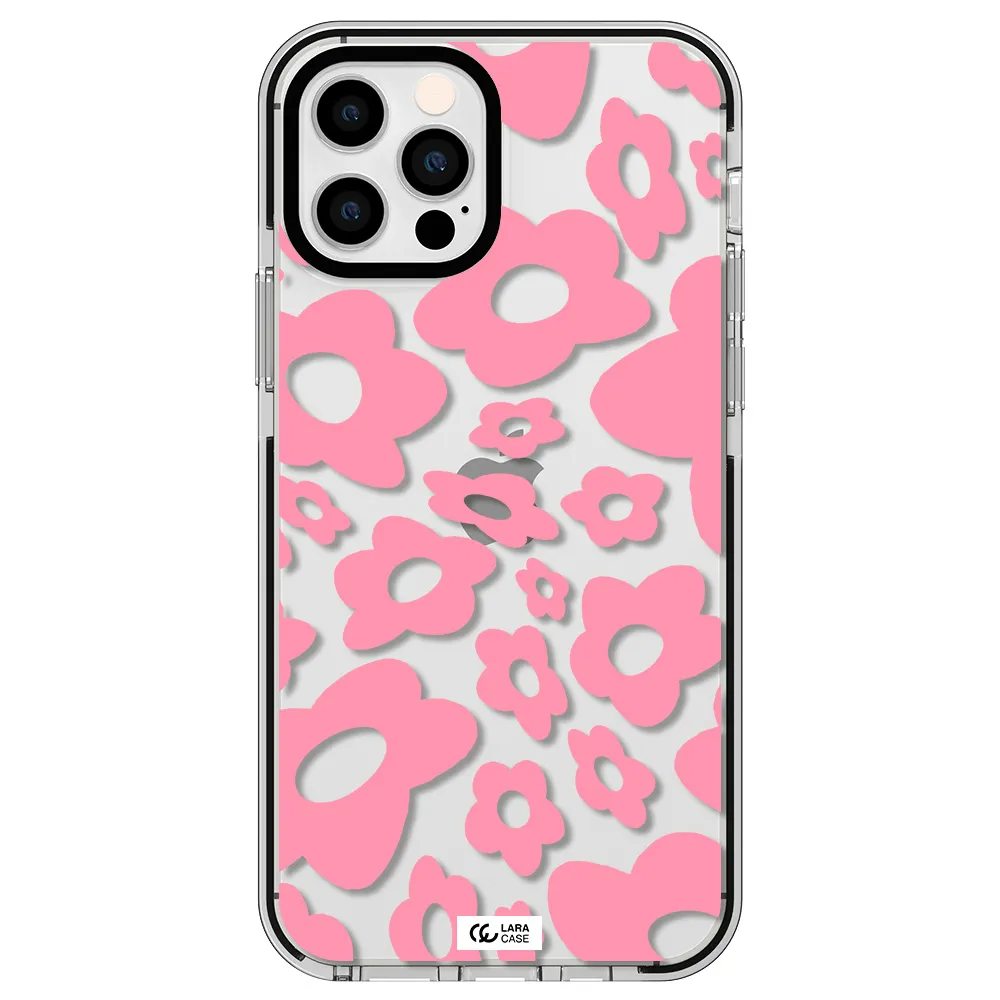 Five Petal Pink Flower Apple iPhone 12 pro impact black border Case