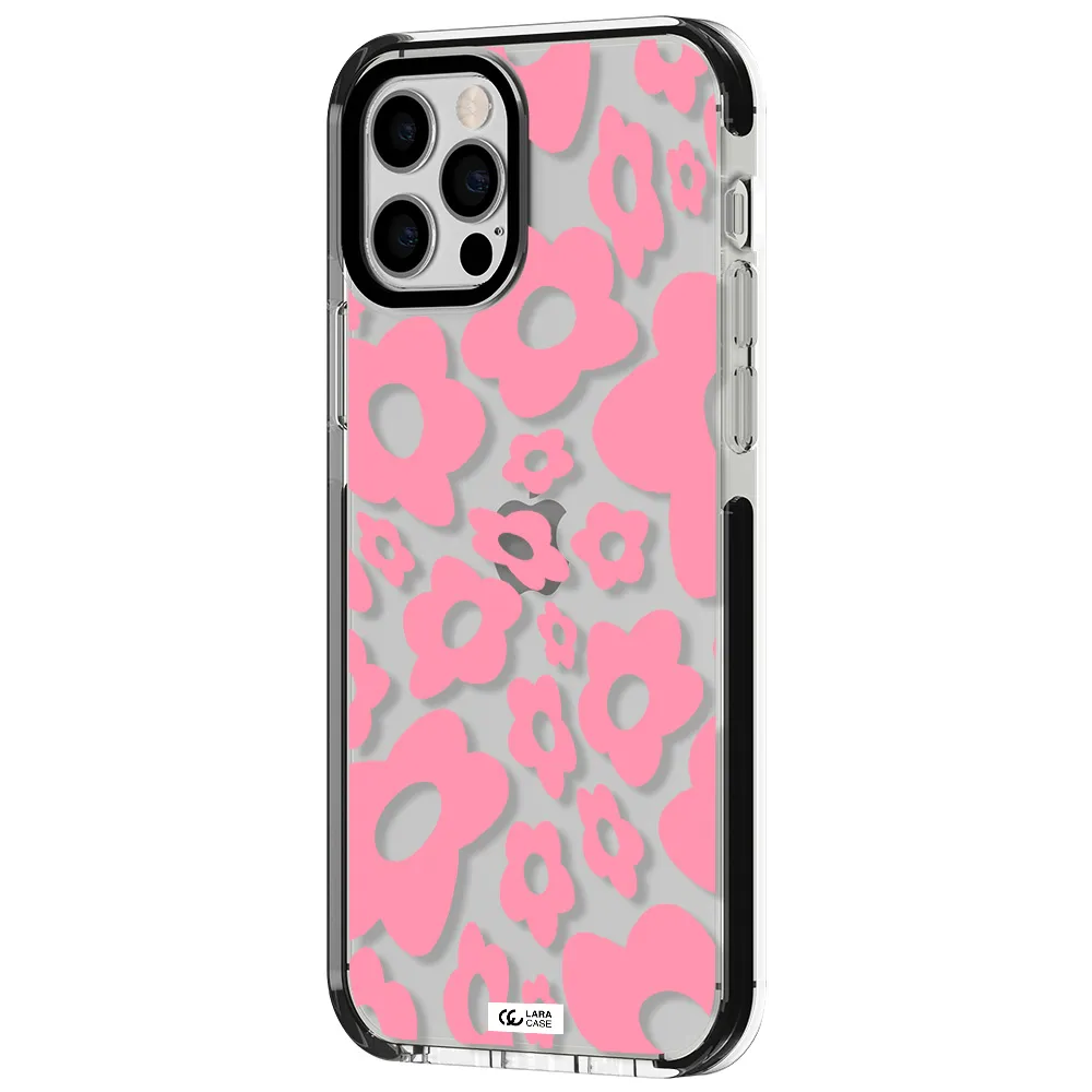 Five Petal Pink Flower Apple iPhone 12 pro impact black border Case